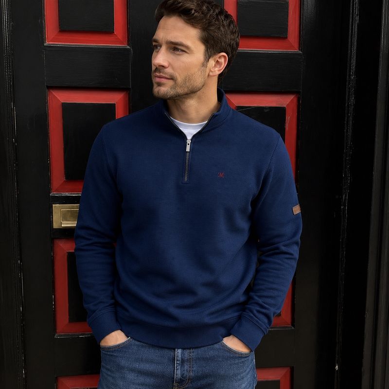ML301590 BRENDAN RIBBED 1/4 ZIP DARK DENIM