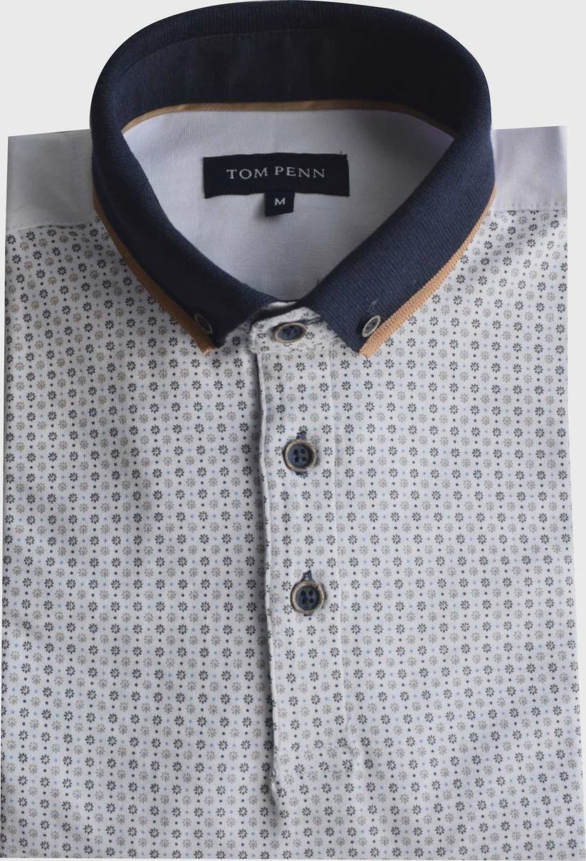TOM PENN FRONT PRINTED POLO WHITE TPP976