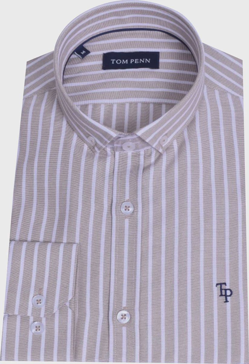 TOM PENN STRIPE SHIRT TAN TP936