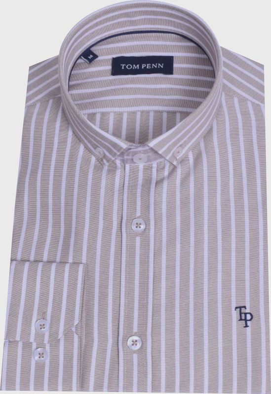 TOM PENN STRIPE SHIRT TAN TP936