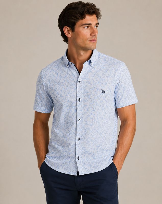 TOM PENN S/SLEEVE PRINT SHIRT WH/BLUE TP942