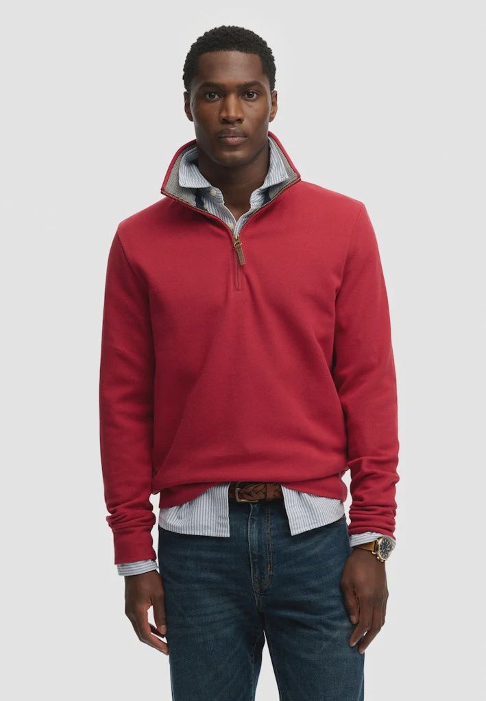 SUPERDRY ESSENTIAL PIQUE HALF ZIP PREP RED M2014535A
