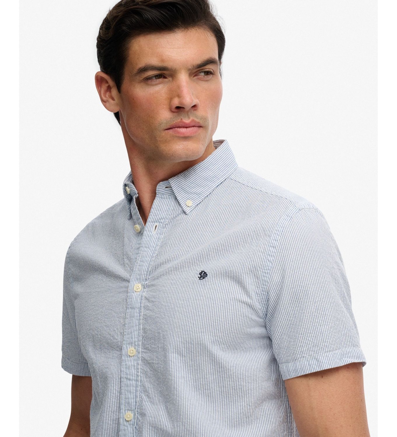 SUPERDRY CLASSIC SEERSUCKER SS SHIRT CREAM/BLUE M4011102A