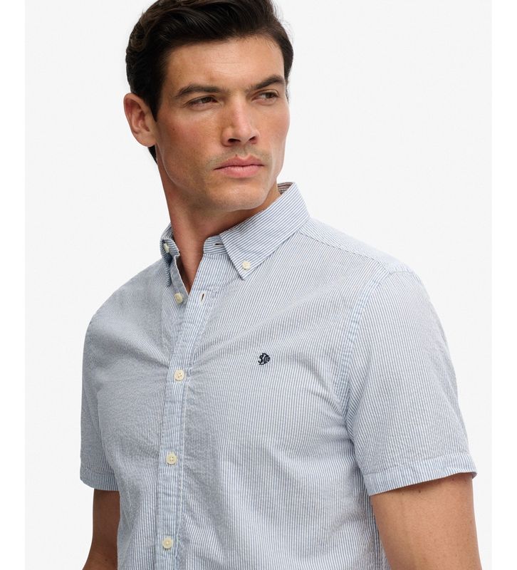 SUPERDRY CLASSIC SEERSUCKER SS SHIRT CREAM/BLUE M4011102A