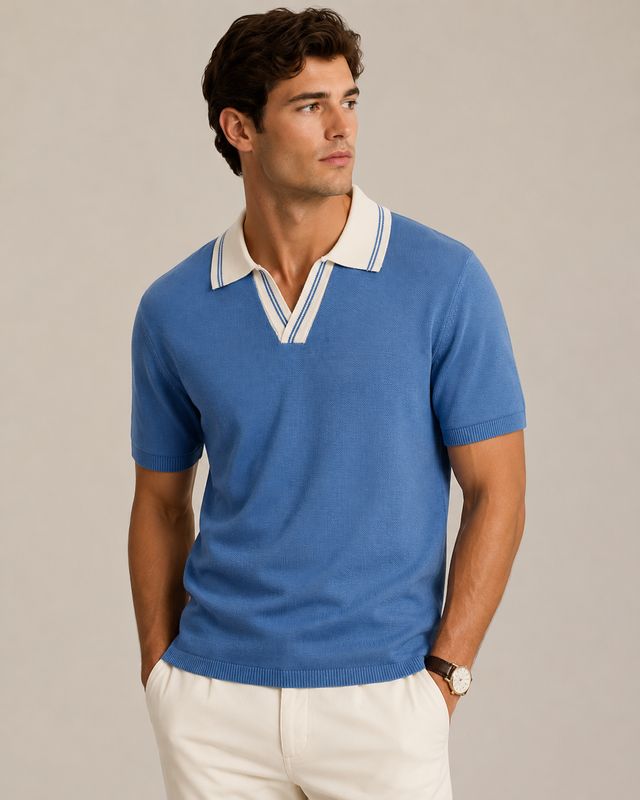 TOM PENN V NECK POLO SKY TP078K