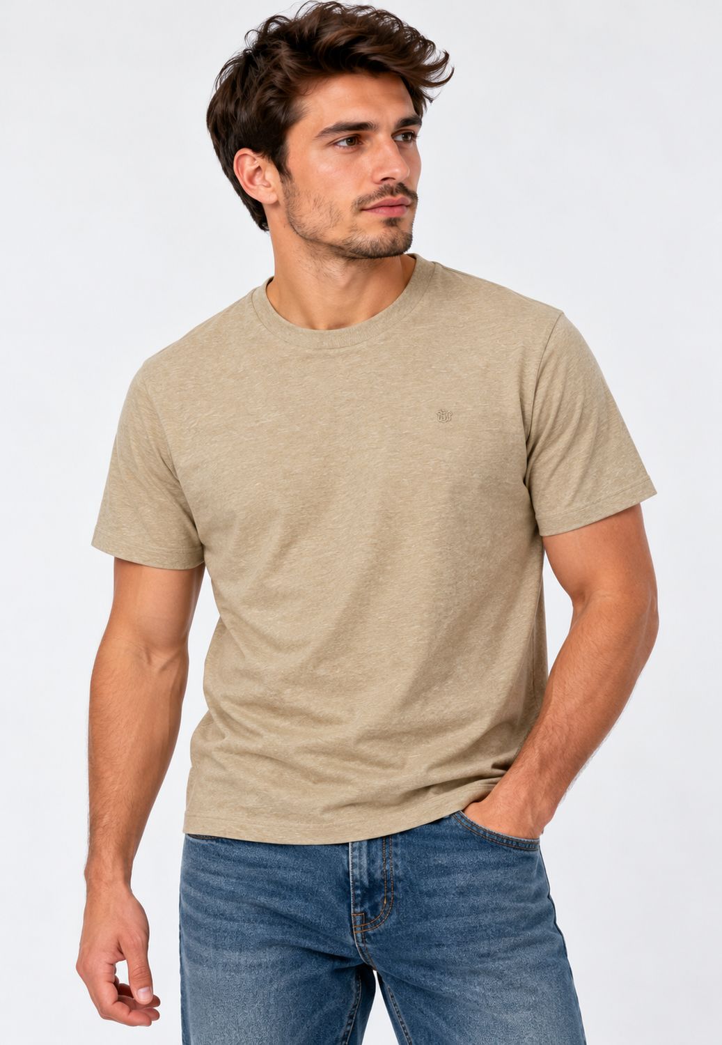 SUPERDRY ESSENTIAL SDCO LOGO EMB TEE TAN BROWN FLECK MARL/BEIGE M1012473A