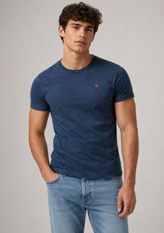 SUPERDRY ESSENTIAL SDCO LOGO EMB TEE DEEP SEA BLUE MARL/ORANGE M1012473A