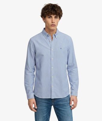 SUPERDRY PREPPY OXFORD LS SHIRT AZURE BLUE MINI STRIPE M4011247A