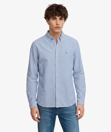 SUPERDRY PREPPY OXFORD LS SHIRT AZURE BLUE MINI STRIPE M4011247A