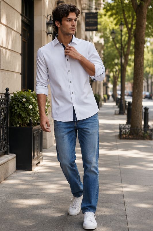 ADVISE DOUBLE COLLAR  SHIRT WHITE AD896