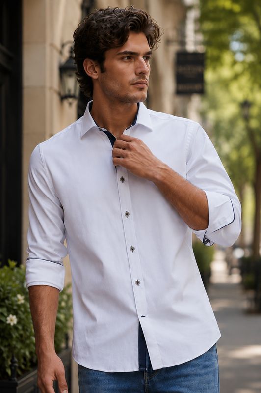 ADVISE DOUBLE COLLAR  SHIRT WHITE AD896