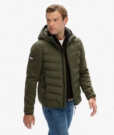SUPERDRY HOODED STORM KNIT HYBRID JKT KHAKI GREEN MARL M5012530A
