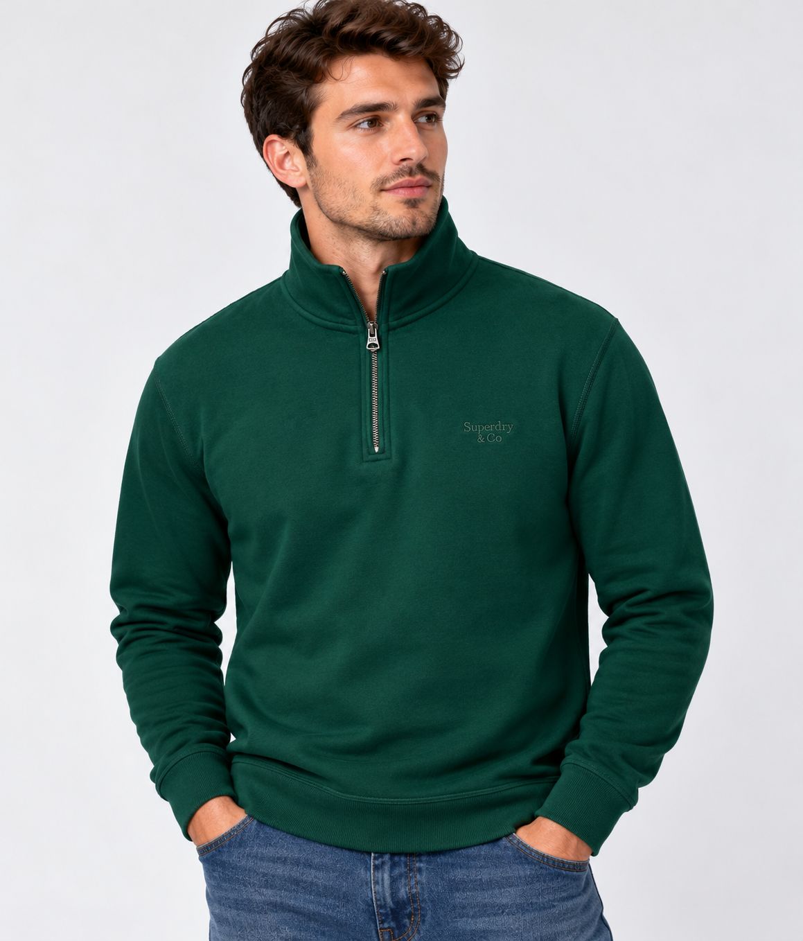 SUPERDRY ESSENTIALSERIF LOGO HALF ZIP VARSITY GREEN M2014700A