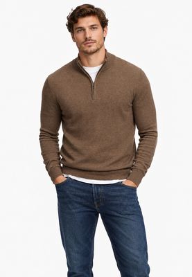 SUPERDRY ESS LW WOOL BLEND 1/2 ZIP BISCUIT BROWN MARL M6110783A