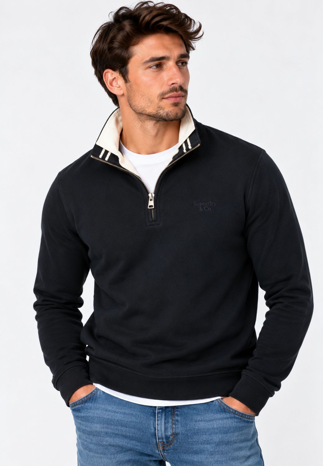 SUPERDRY ESSENTIALSERIF LOGO HALF ZIP DARK NAVY M2014700A