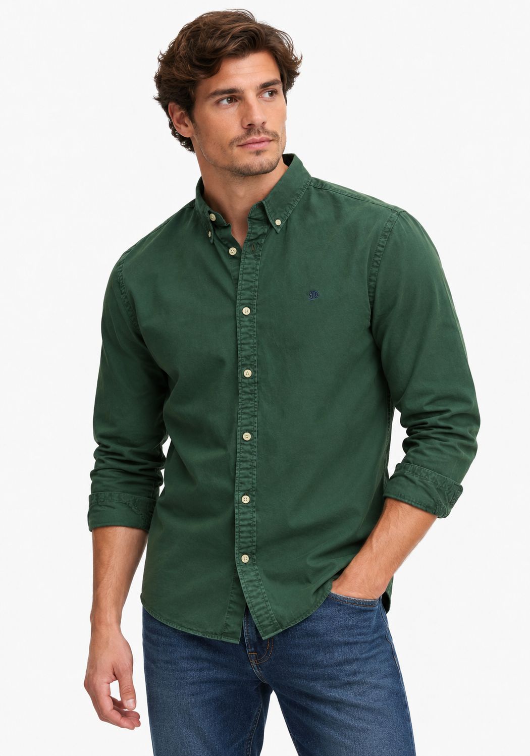 SUPERDRY GARMENT DYED L/S SHIRT TUMBLED GREEN M4011194A