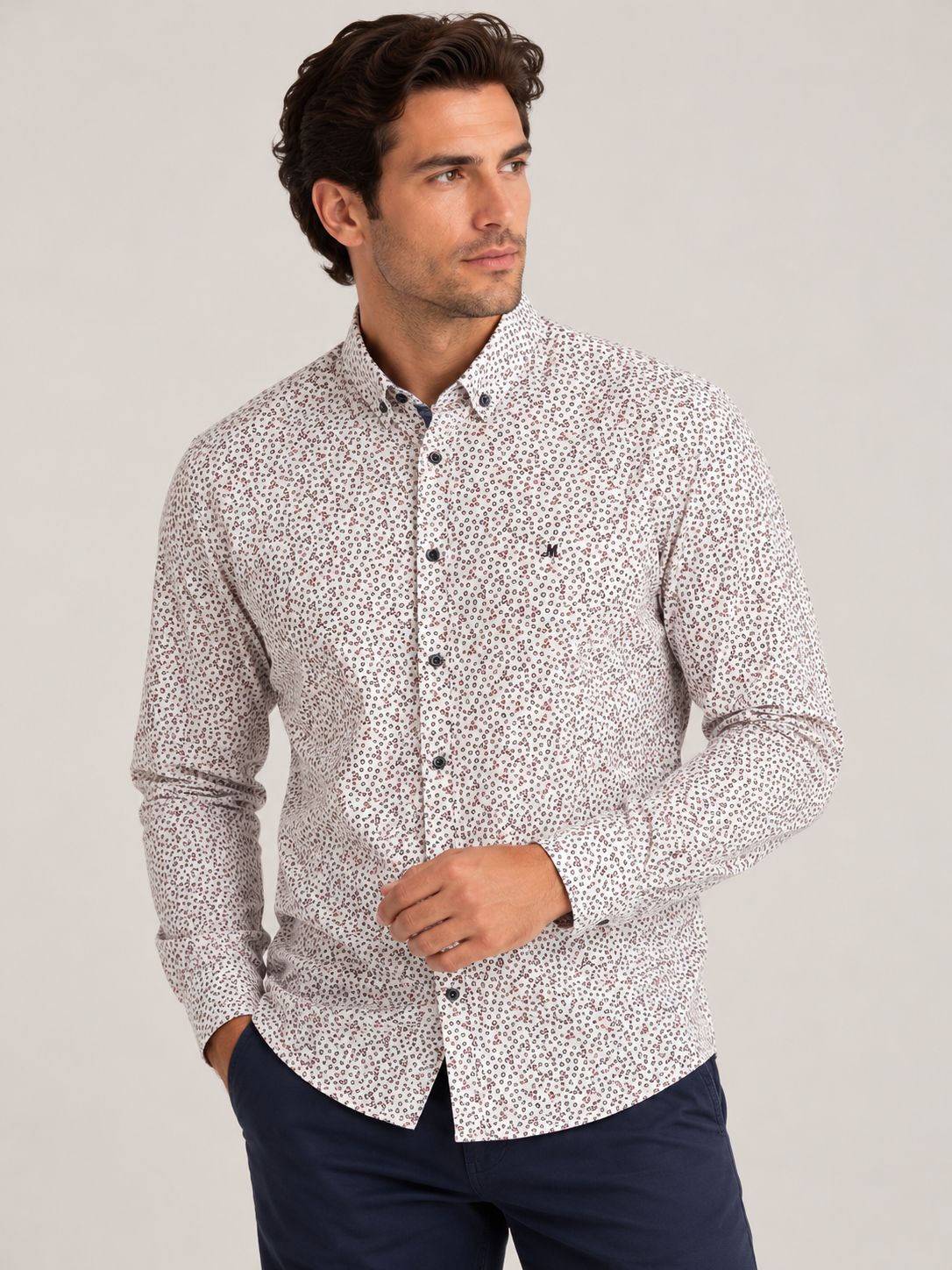 ML252305 FALLING LS SHIRT  BURGUNDY MIX