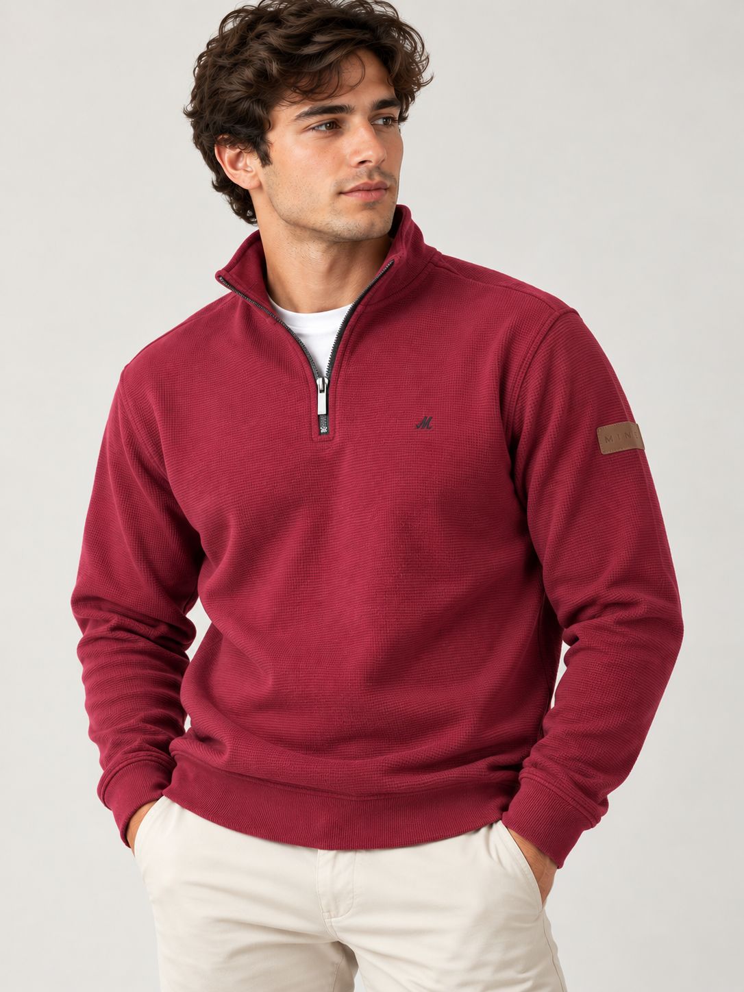 ML301590 BRENDAN RIBBED 1/4 ZIP DARK BURGUNDY
