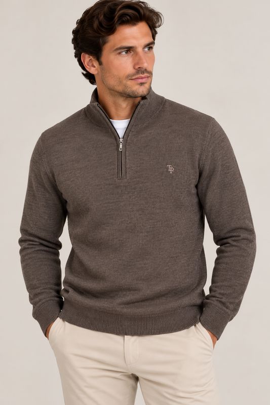 TOM PENN 1/4 ZIP BROWN  TP053K