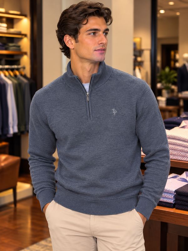 TOM PENN 1/4 ZIP INDIGO TP052K