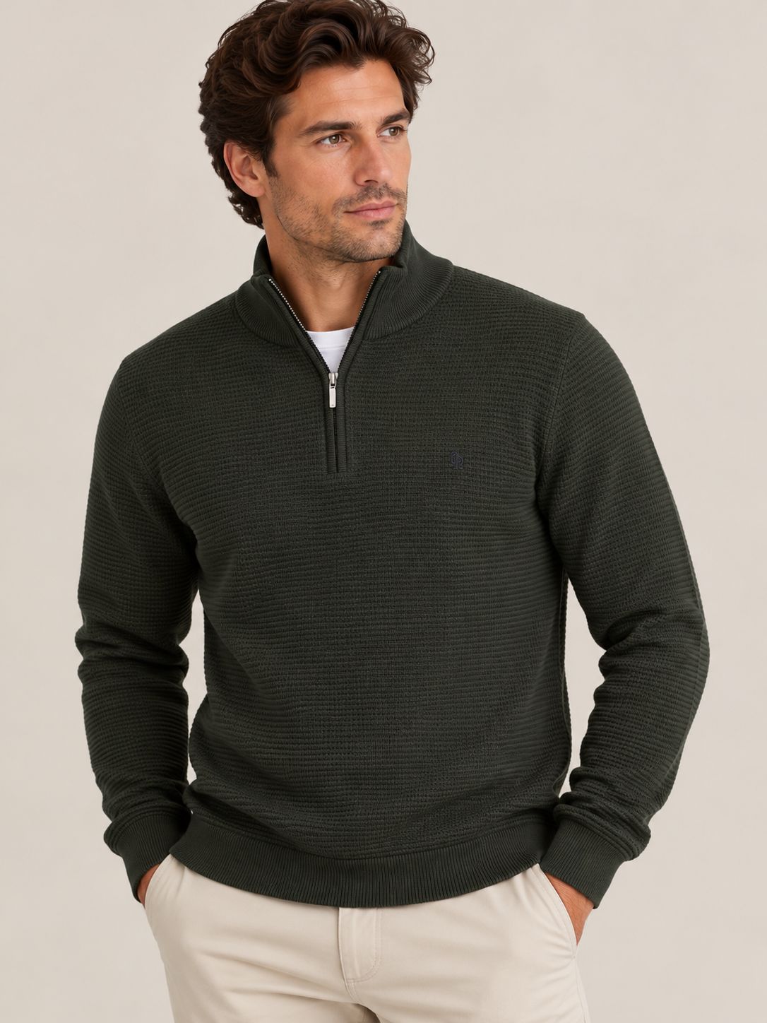 TOM PENN 1/4 ZIP DKHAKI TP052K