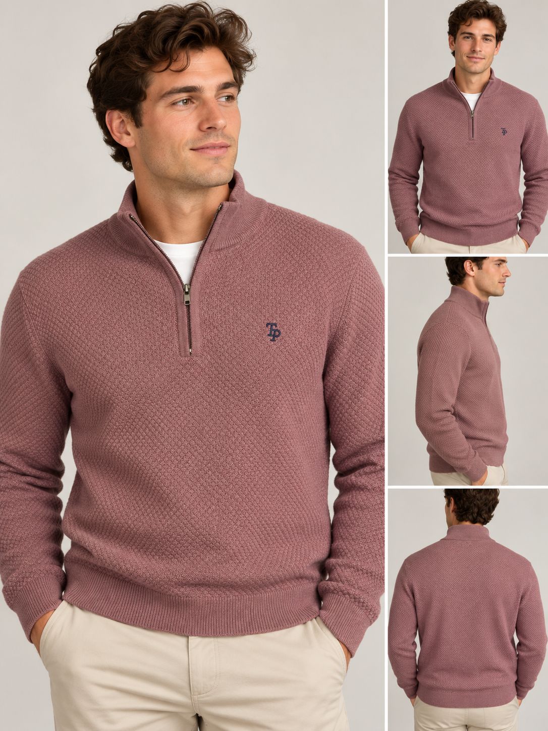 TOM PENN MAYO 1/4 ZIP KNIT ROSE TP085K