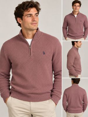 TOM PENN MAYO 1/4 ZIP KNIT ROSE TP085K