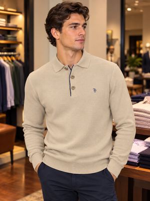 TOM PENN 3 BUTTON KNIT BEIGE TP084K