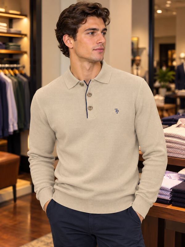 TOM PENN 3 BUTTON KNIT BEIGE TP084K