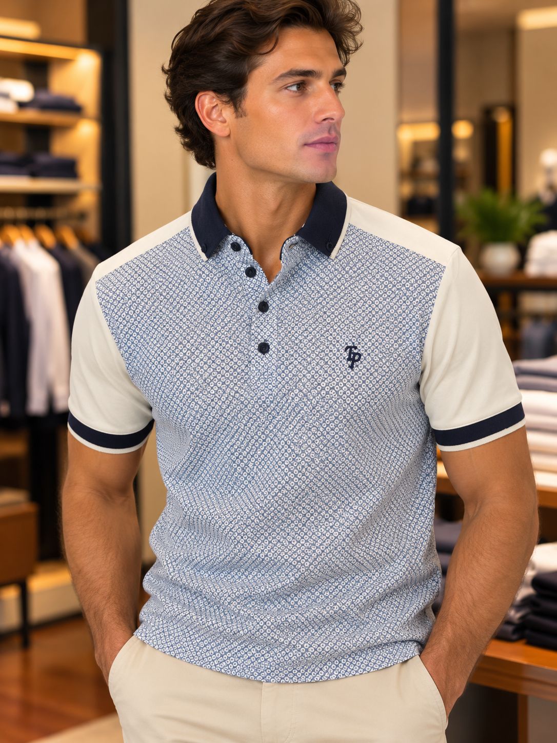 TP POLO FRONT PRINTED POLO WH BLU TPP988