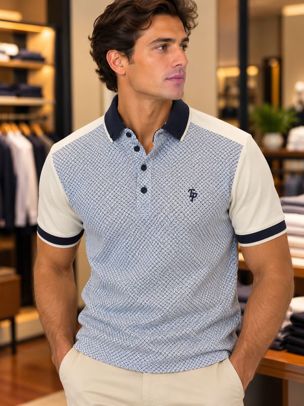 TP POLO FRONT PRINTED POLO WH BLU TPP988