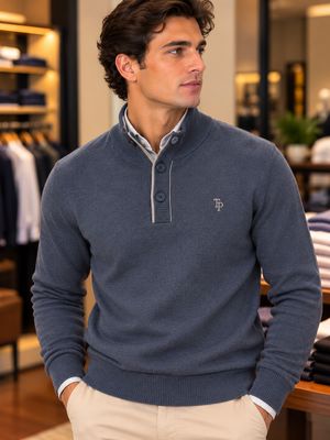 TOM PENN 3 BUTTON KNIT INDIGO TP084K