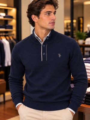 TOM PENN 3 BUTTON KNIT NAVY TP084K