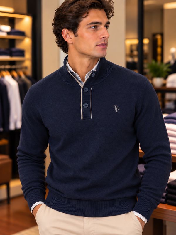TOM PENN 3 BUTTON KNIT NAVY TP084K