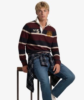 DOUBLE EMBLEM STRIPE RUGBY PORT/NAVY STRIPE M1110483A
