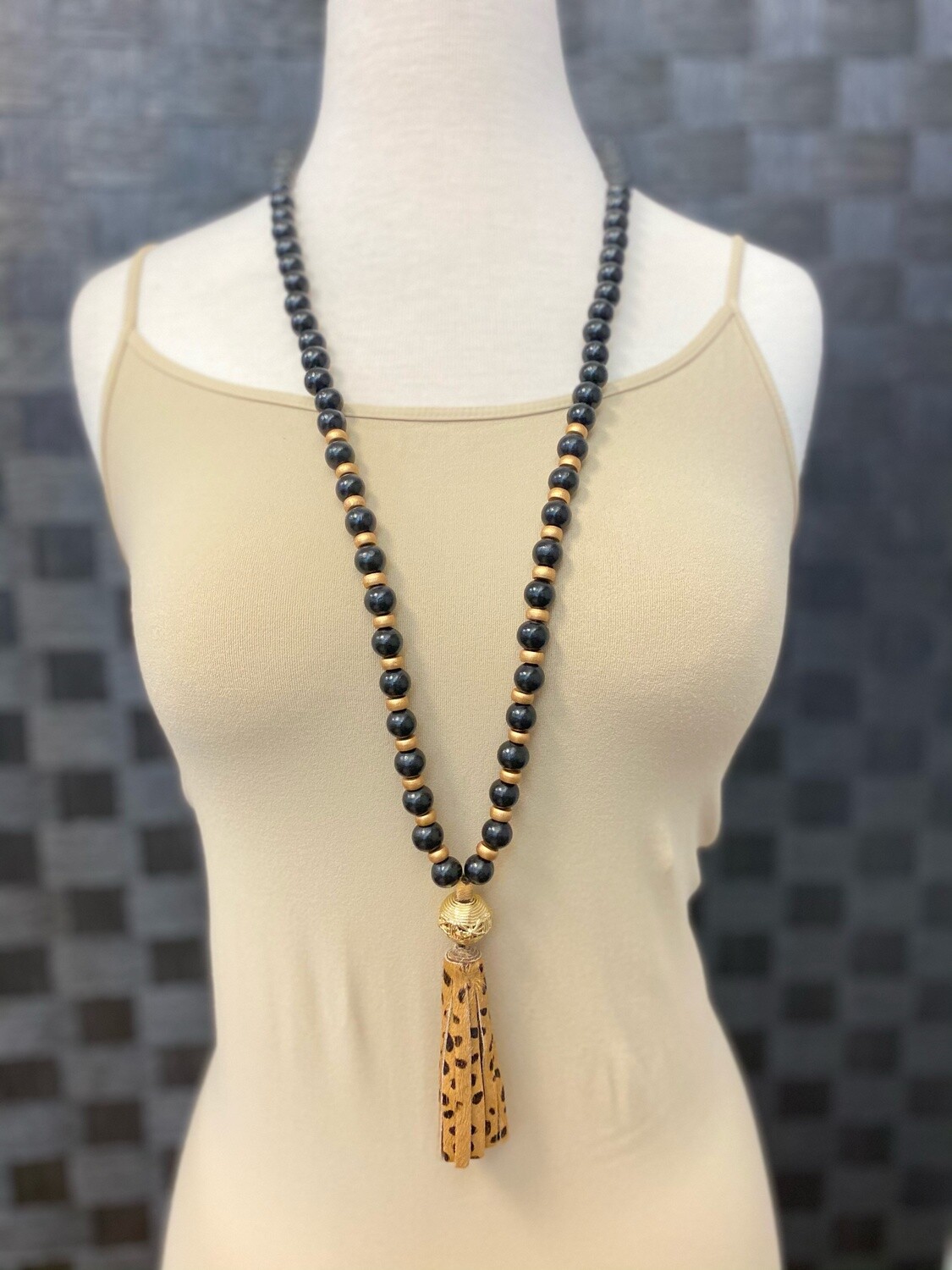 MS Necklace  Beaded Tassel Cheetah/Zebra