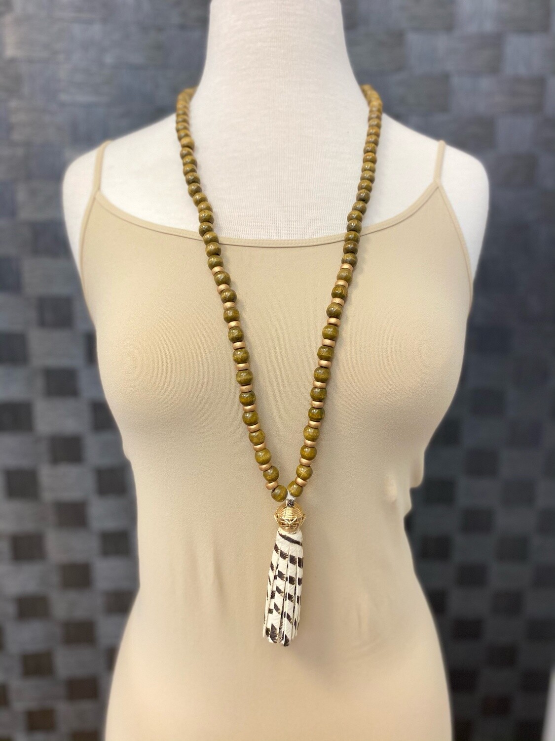 MS Necklace  Beaded Tassel Cheetah/Zebra