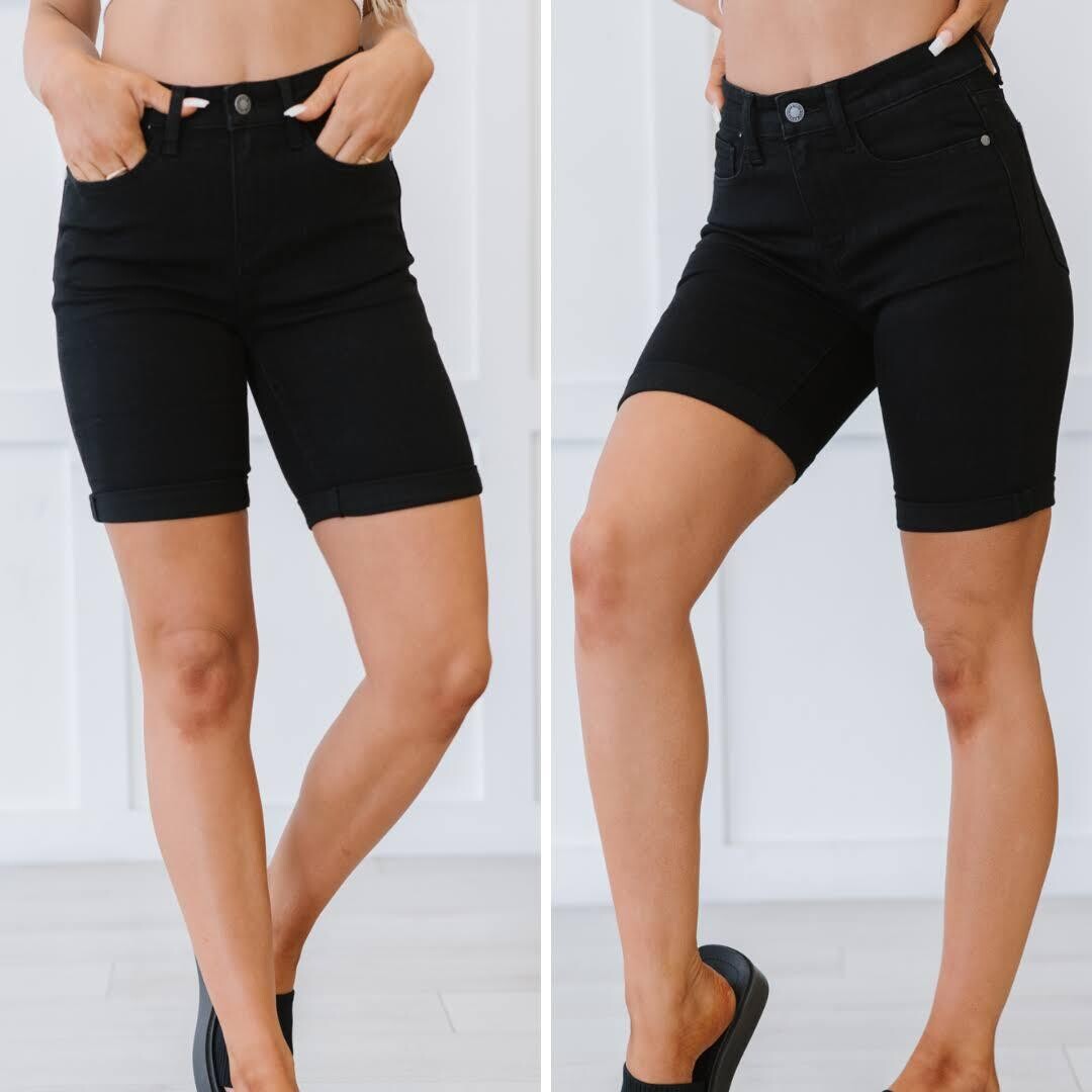 Black Cuffed Bermuda Shorts