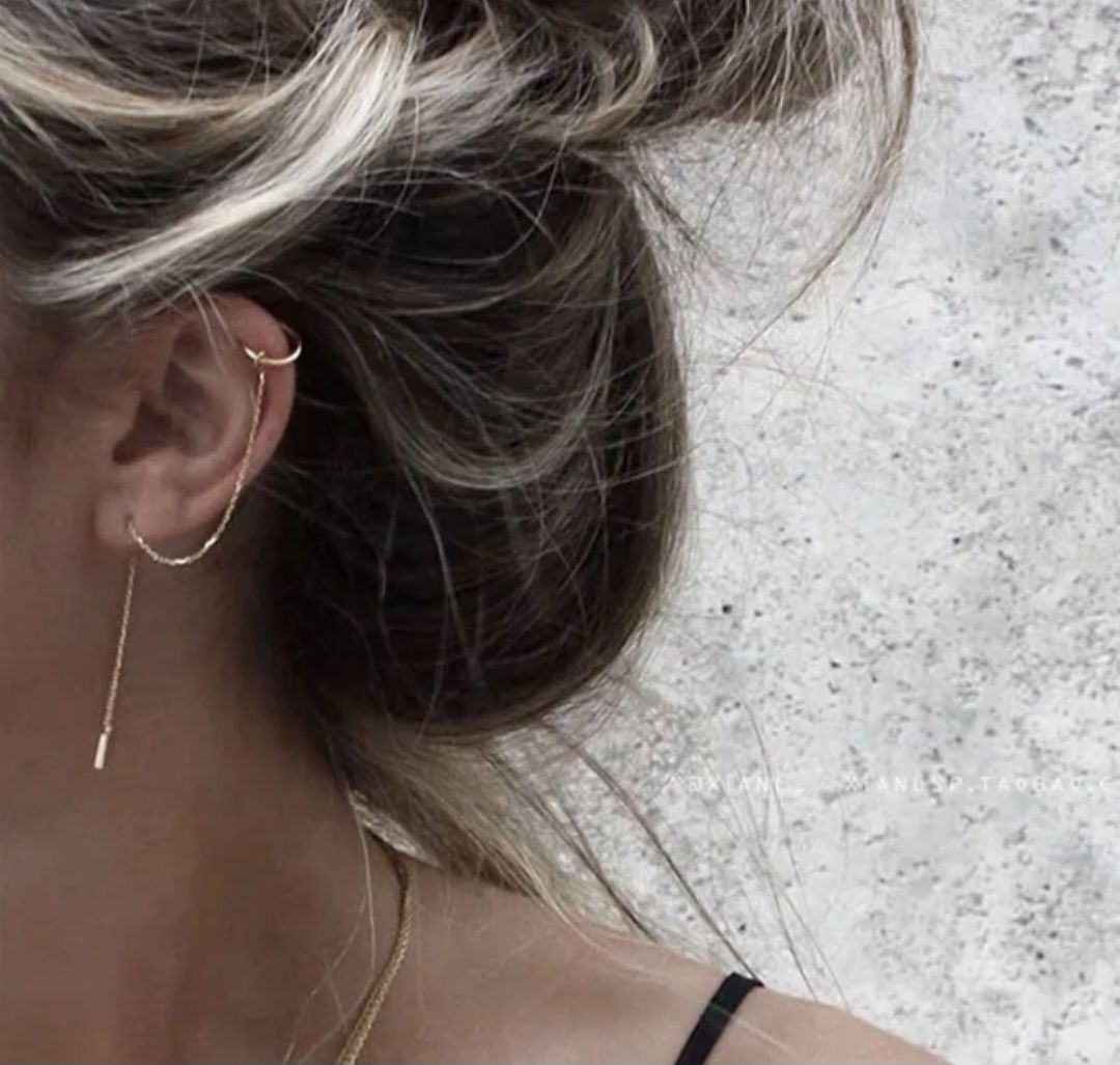 Cuff chain threaded drop earrings