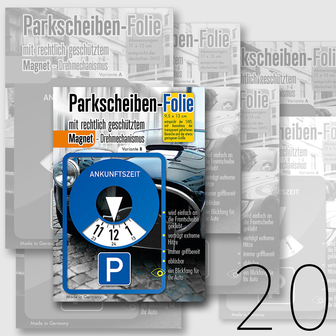 Parkscheibe Variante B. 20 Stück im Set