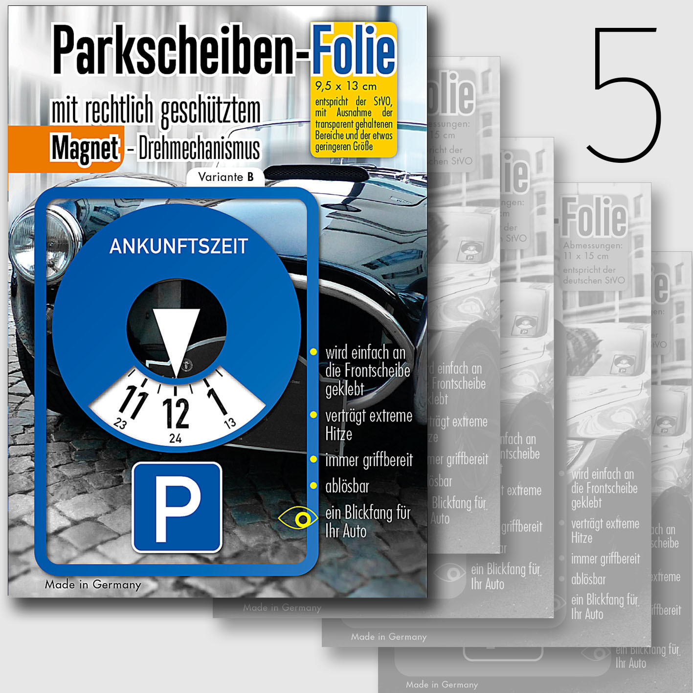 Parkscheibe Variante B. 5 Stück im Set