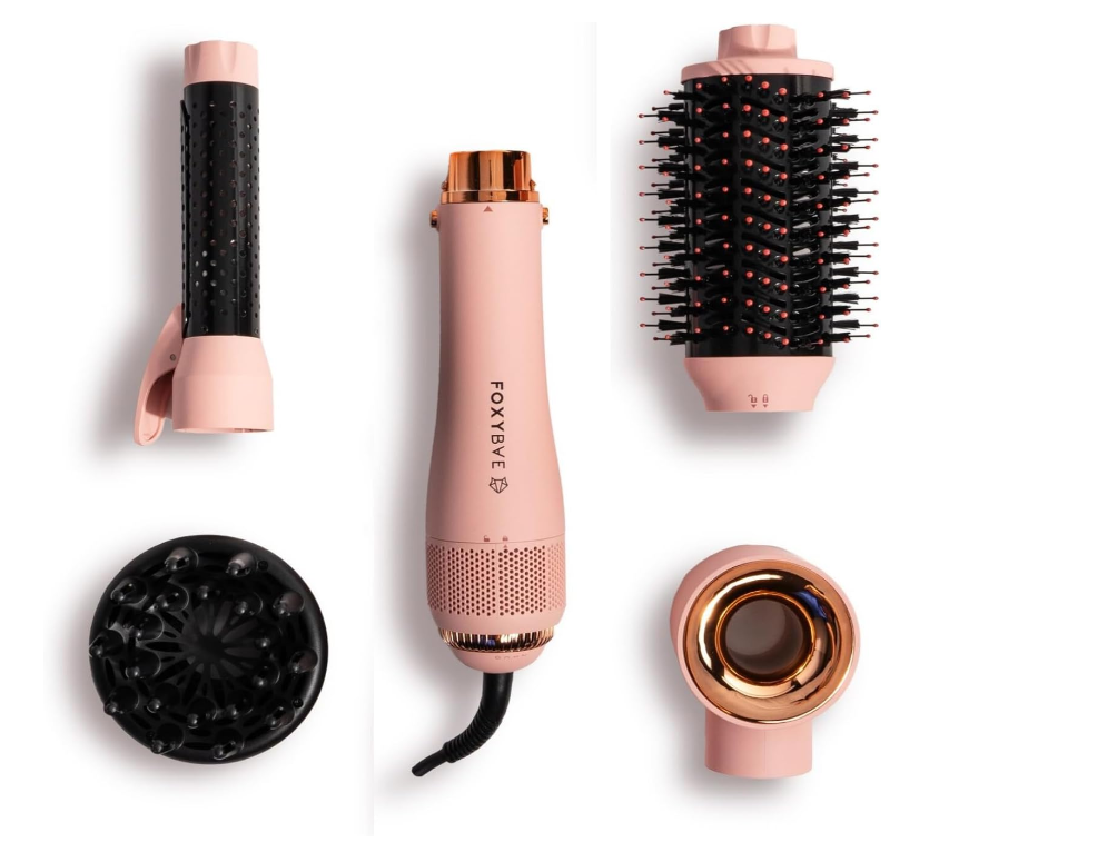 FoxyBae Hair Dryer Brush Blow Dryer Brush in One Blush Super Styler 4 in 1 Hot Tools Blow Dryer Brush Diffuser Curling Barrel Drying Cylinder Hot Air Brush Styler and Dryer Set