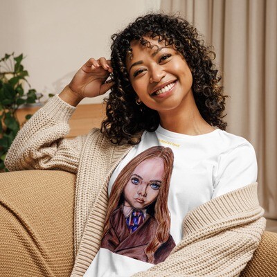 Women&#39;s Relaxed megan T-Shirt printed by original hand art 