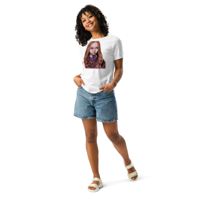 Women&#39;s Relaxed megan T-Shirt printed by original hand art 