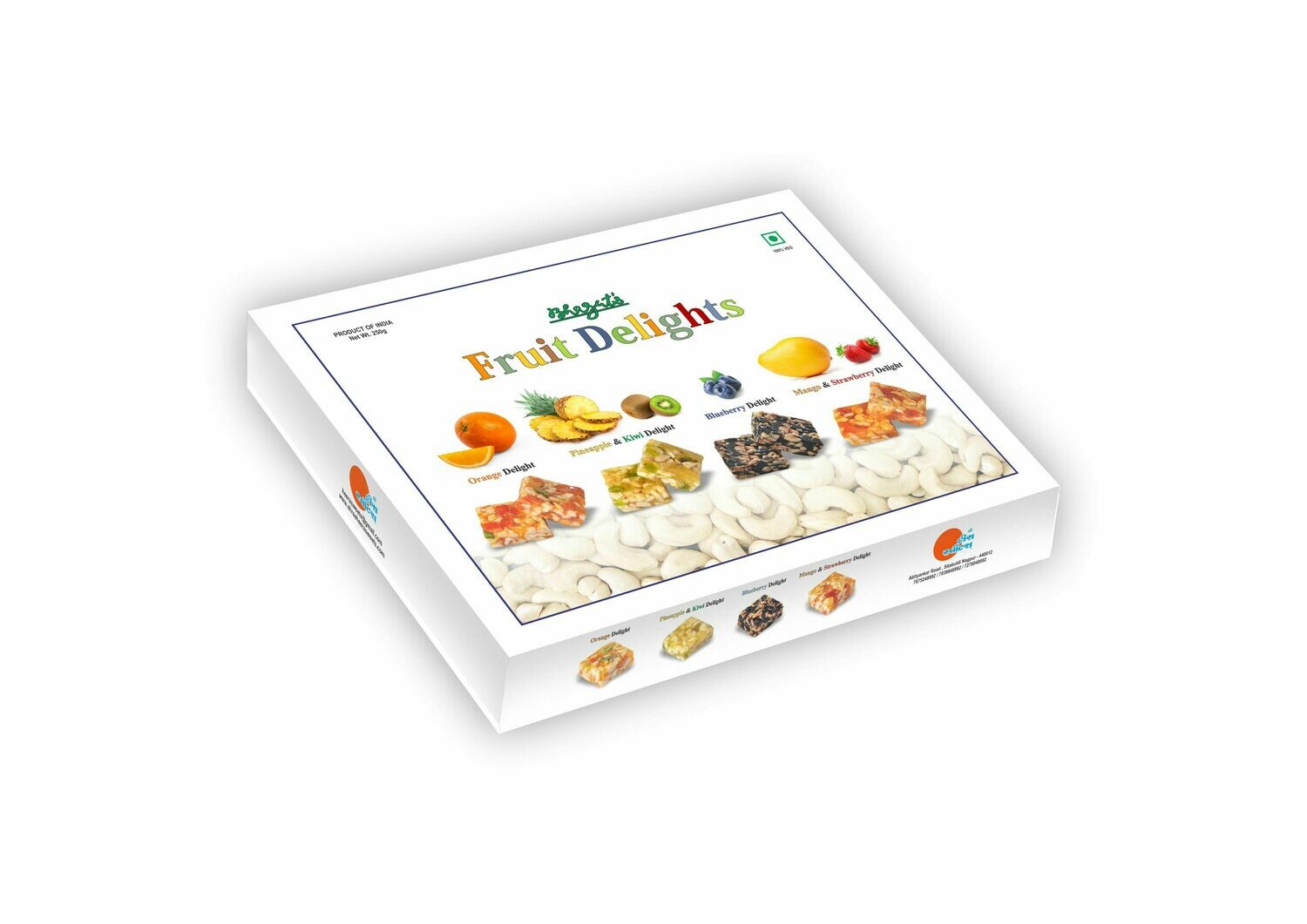 Fruits Delight 250g  Made with cashew nuts &amp; Dried Fruits Orange , mango , Pinaapple ,kiwi , Strawberry Blue Berry &amp; Sugar