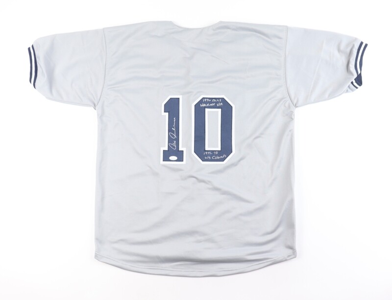 Chris Chambliss Signed Jersey Inscribed Chris Chambliss Signed Jersey Inscribed "1976 ALCS Walk Off HR" & "1977-78 WS Champs" (JSA) and Chris Chambliss Signed Yankees 8x10 Photo Inscribed "76 ALCS Walk Off HR" (AIV)