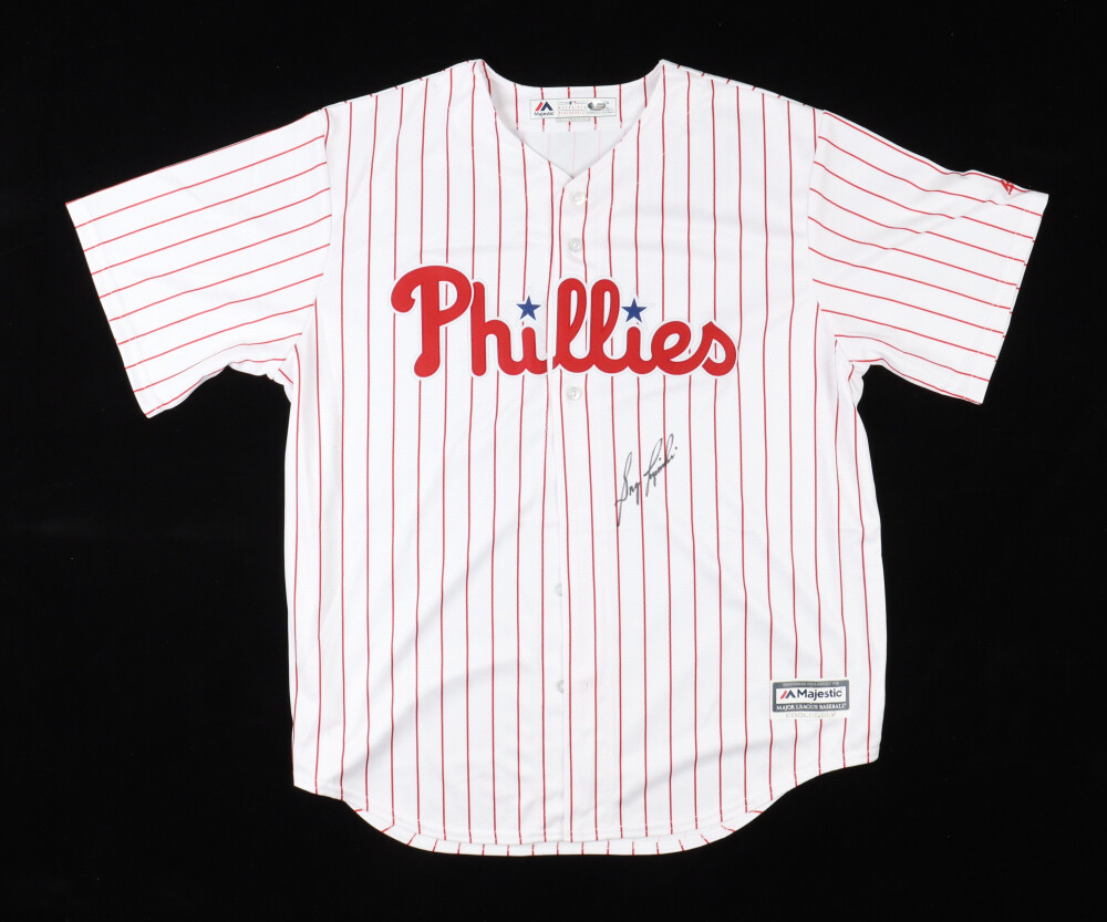 Greg Luzinski Signed Phillies Jersey (Schwartz) and Greg Luzinski Signed Phillies Full-Size Batting Helmet (Schwartz Sports)