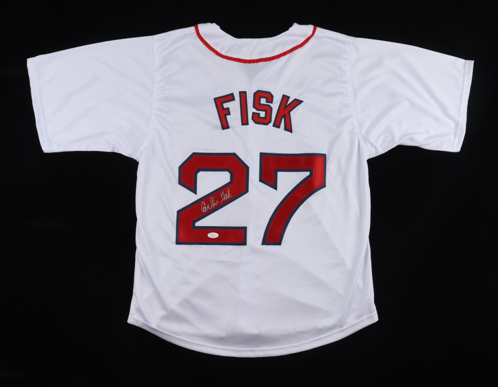 Carlton Fisk Signed Boston Red Sox Jersey (JSA) & Carlton Fisk Signed Boston Red Sox Custom Matted Photo Display (Beckett)