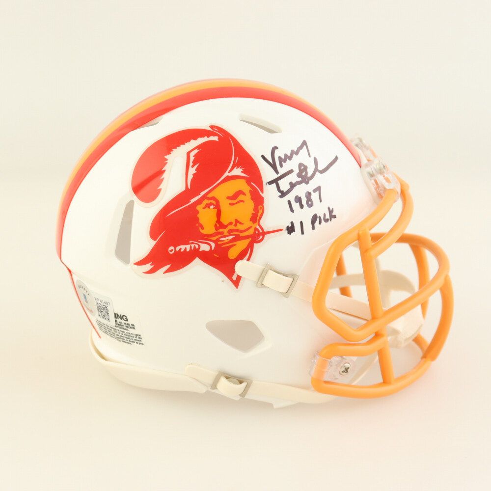 Vinny Testaverde Signed Buccaneers Speed Mini Helmet Inscribed "1987 #1 Pick" (Beckett) and Vinny Testaverde Signed Jersey (Beckett)