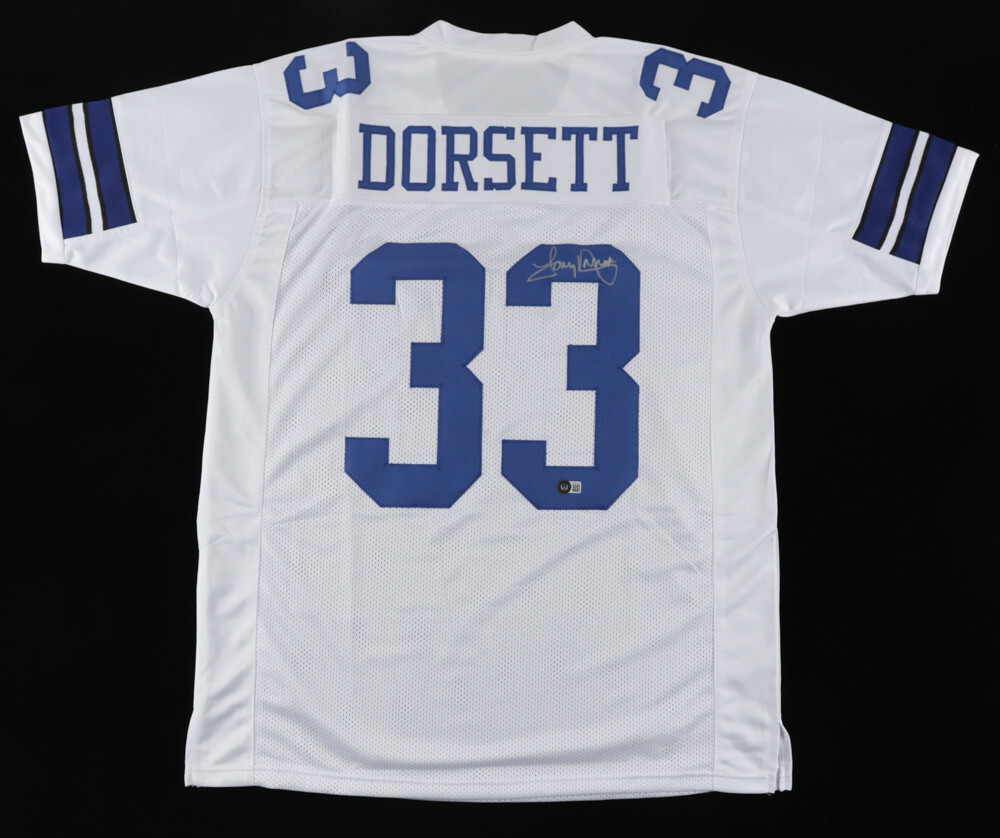 Tony Dorsett Signed Jersey (Beckett) and Tony Dorsett Signed Cowboys 8x10 Photo Inscribed "Best Of Luck" (Beckett)